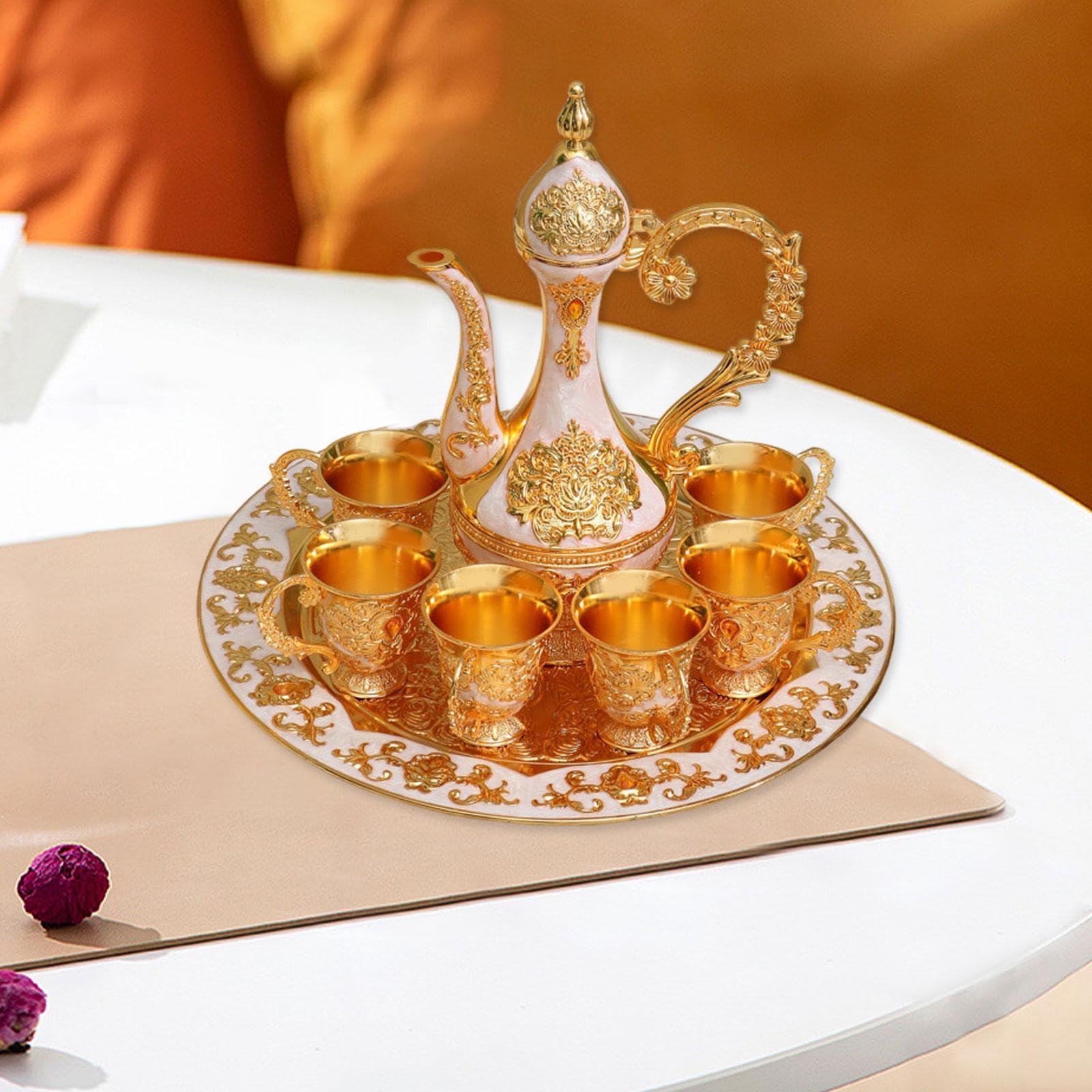 Yajuyi Service à Thé Turc, Comprenant Une Théière, Un Plateau à Café et Six Tasses. Idéal comme Cadeau pour Un Anniversaire, Un Mariage Ou Toute Autre Occasi, Blanc