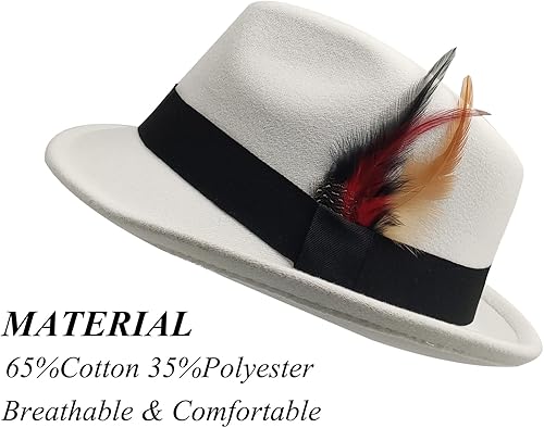 Miniatura 3 de Sombreros Trilby unisex clásicos para mujeres y hombres, sombreros de vestir de fieltro de ala corta, sombrero de Panamá con banda
