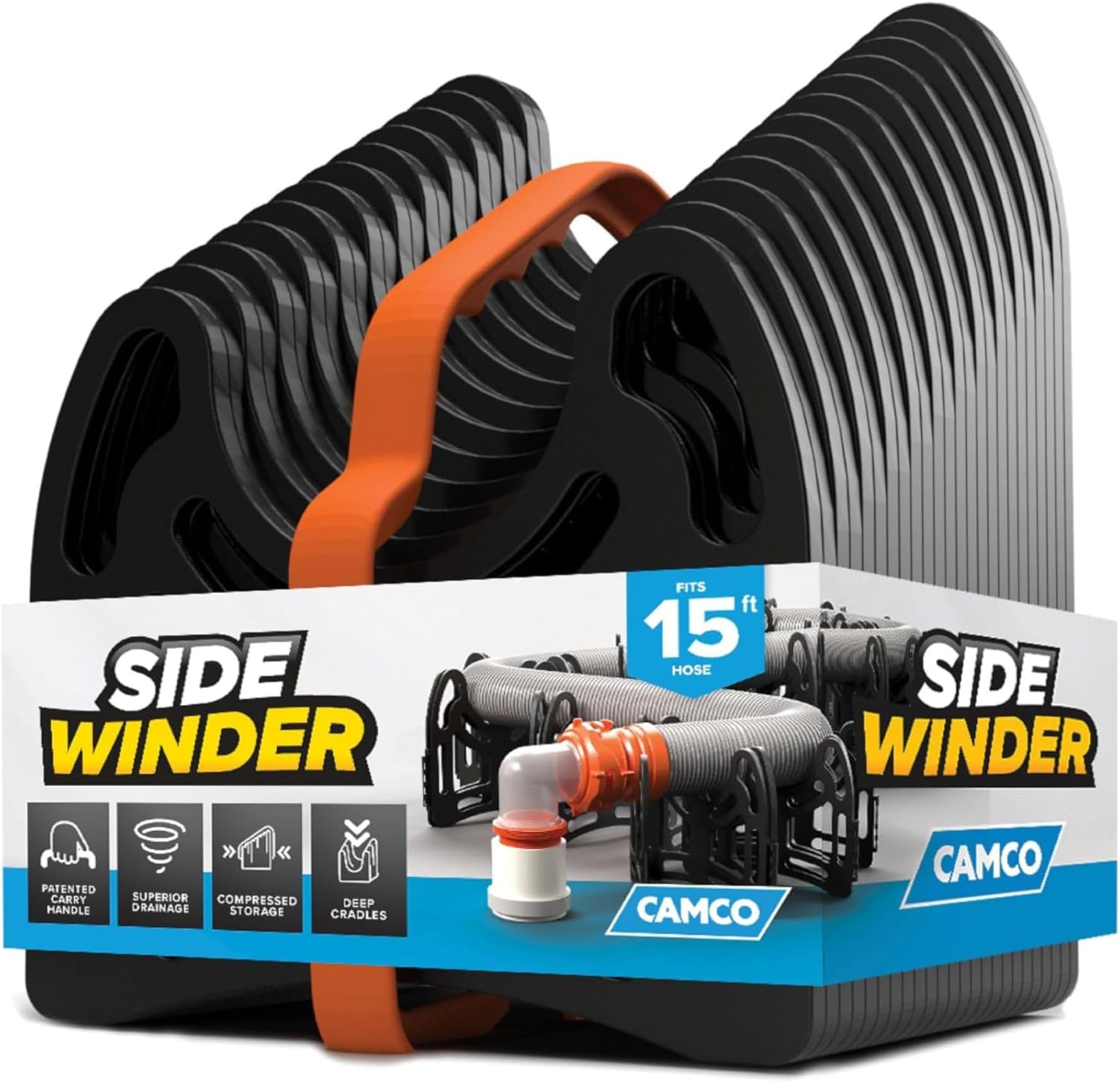 Camco Sidewinder 15-Ft RV Sewer Hose Support - Features Flexible Telescoping Design for Avoiding Obstacles & Deep Cradles Secure RV Sewer Hose - Out-of-the-Box Ready & Folds for RV Storage (43043)