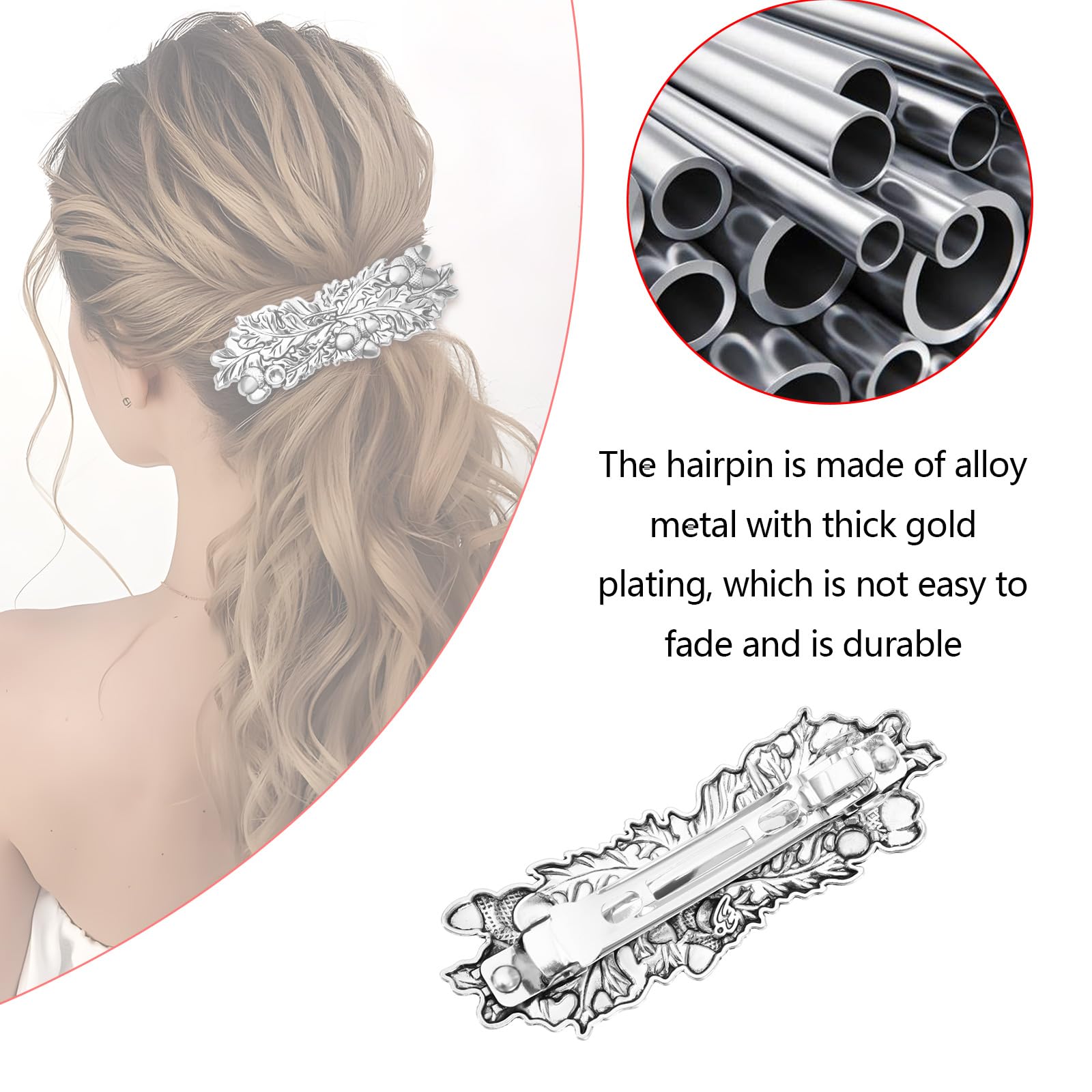 The Lord of the Tools Oak Leaf Hair Clip Metal Spring Hairpin Silver Oak Leaf Hair Barrette for Thick Thin Hair Vintage Hairpin Hair Styling Accessories - Image 3