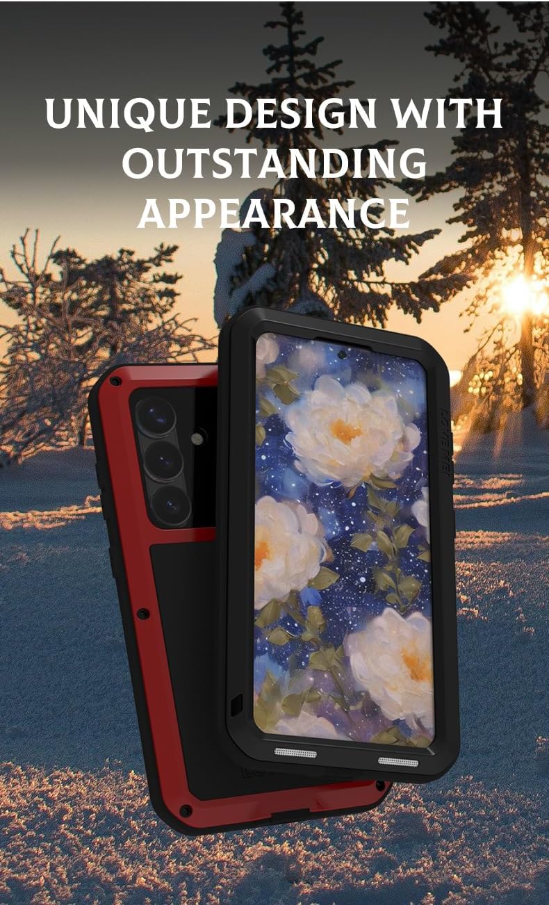 LOVE MEI for Samsung Galaxy S25 Case, Outdoor Heavy Duty Rugged Full Body Protection Case Military Armor Bumper Aluminum Metal Dust/Shockproof Case with Tempered Glass for Samsung Galaxy S25 (White)