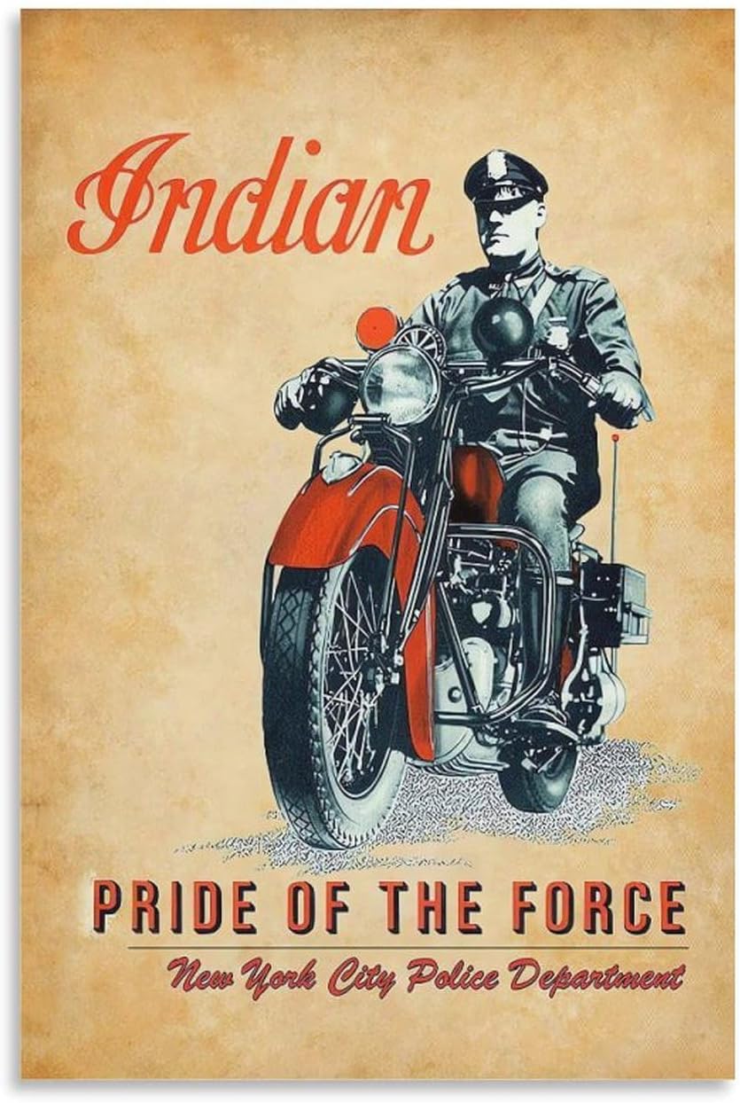 Vintage Poster Indian Police Motorcycle Metal Sign Canvas