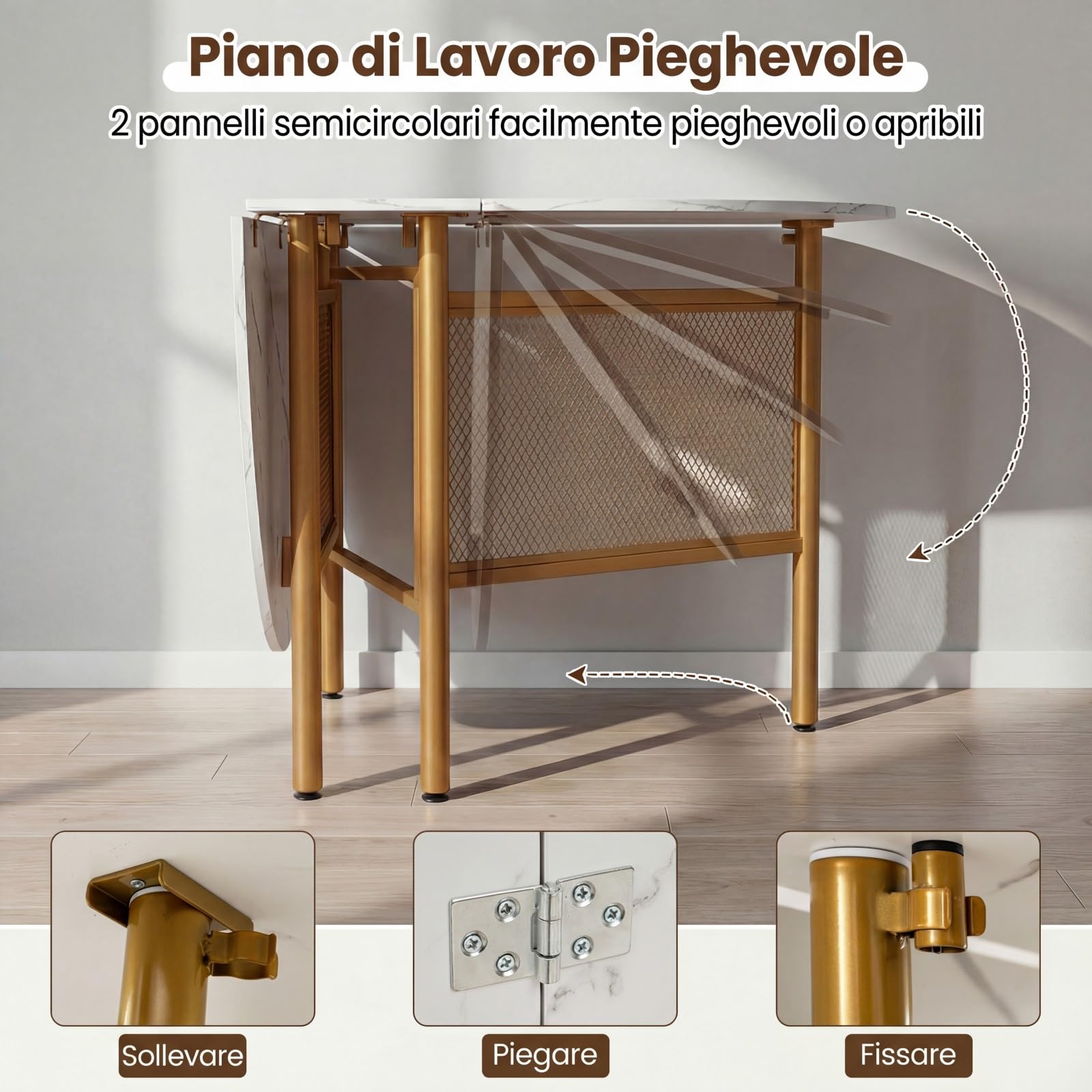 COSTWAY Tavolo da Pranzo Pieghevole per 6-8 Persone, Tavolo Consolle Estensibile Salvaspazio con Ali Ribaltabili con Ganbe in Metallo per Cucina e Soggiorno, 150 x 80 x 76 cm (Bianco)