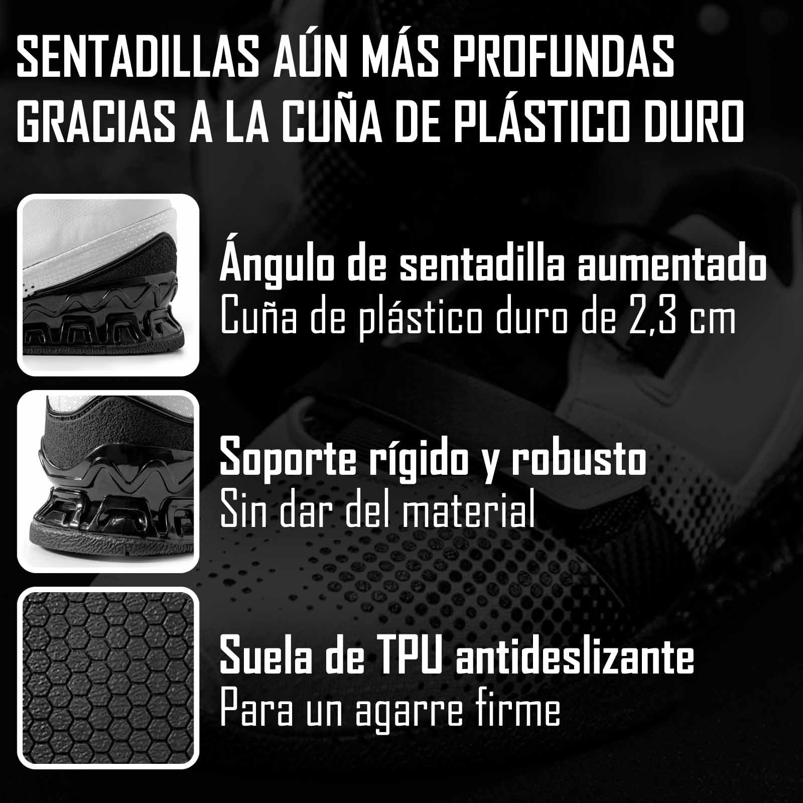 Strength Shop Par de Zapatillas Halterofilia Hombre y Mujer con talón de plástico rígido (2,3 cm), Muy Antideslizantes, Zapatillas Halterofilia con Suela rígida de Goma/TPU y Doble Cierre