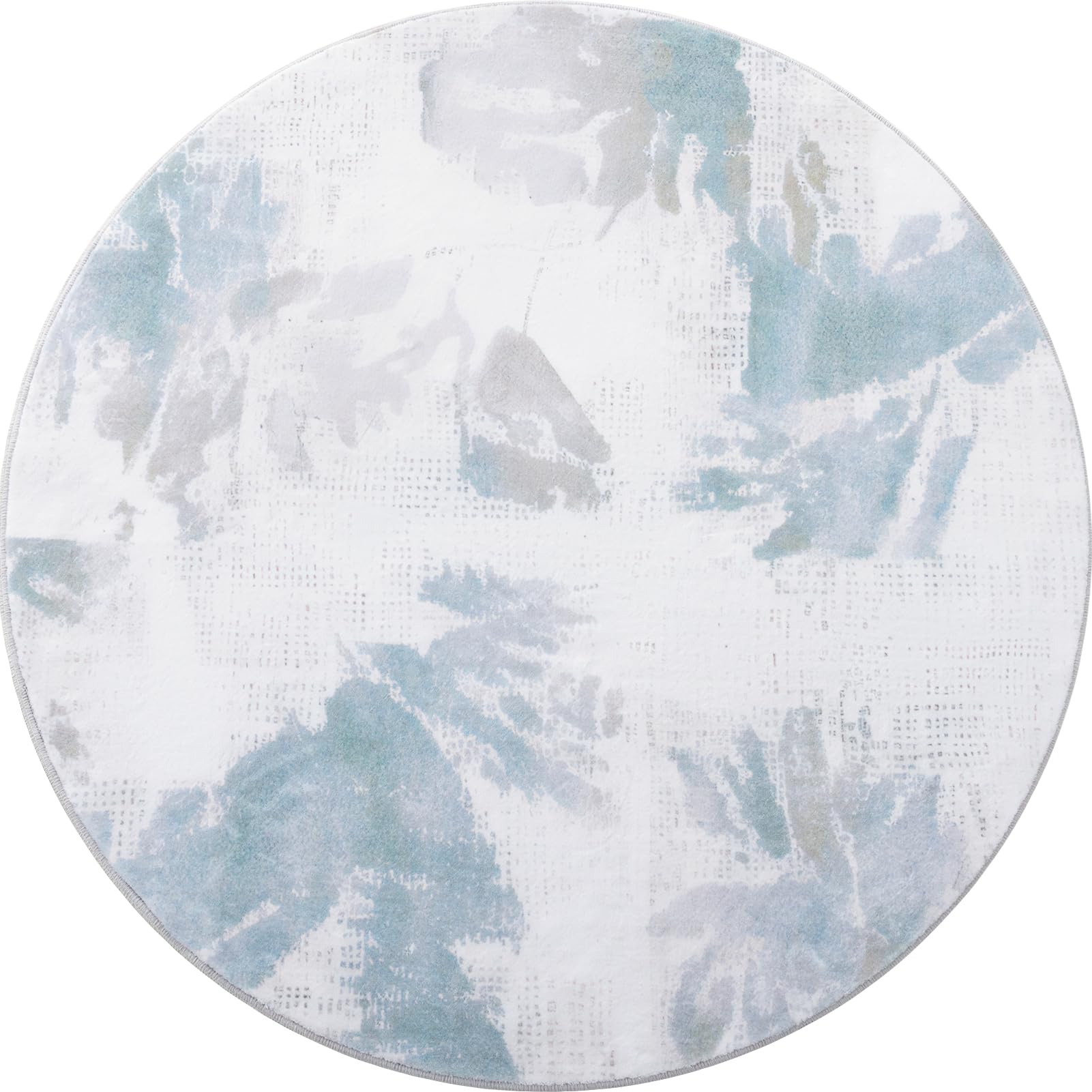 Carvapet Washable Round Area Rug 90cm/3ft Soft Fluffy Circle Carpet Rug Printed Short Pile Non Slip Floor Round Rugs for Entryway Living Room Bedroom(Haze Blue)