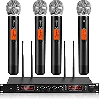 Vista 1 de Sistema de micrófonos inalámbricos de 4 canales, set de micrófonos inalámbricos cuádruples UHF, 4 * 40 grupos de metal de mano dinámico, escaneo