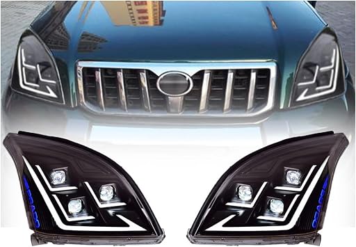Car Head Lamp Compatible with Toyota Prado Headlight 2003-2009 Headlights LC120 DRL Turn Signal Angel Eye Lens