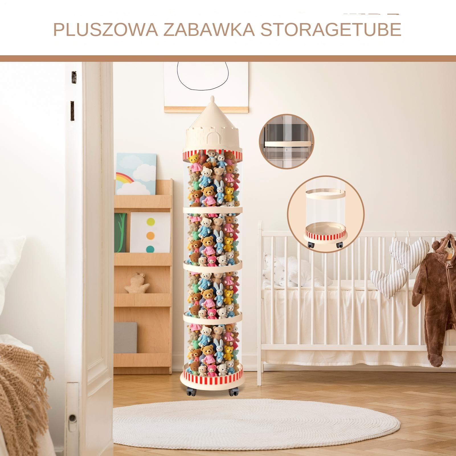 Tuba do przechowywania pluszaków Zamek Przeciwpyłowy Estetyczny Dekoracyjny | Przezroczysty Organizer Na Lalki dla dzieci do sypialni pokoju zabaw żłobka salonu akademika