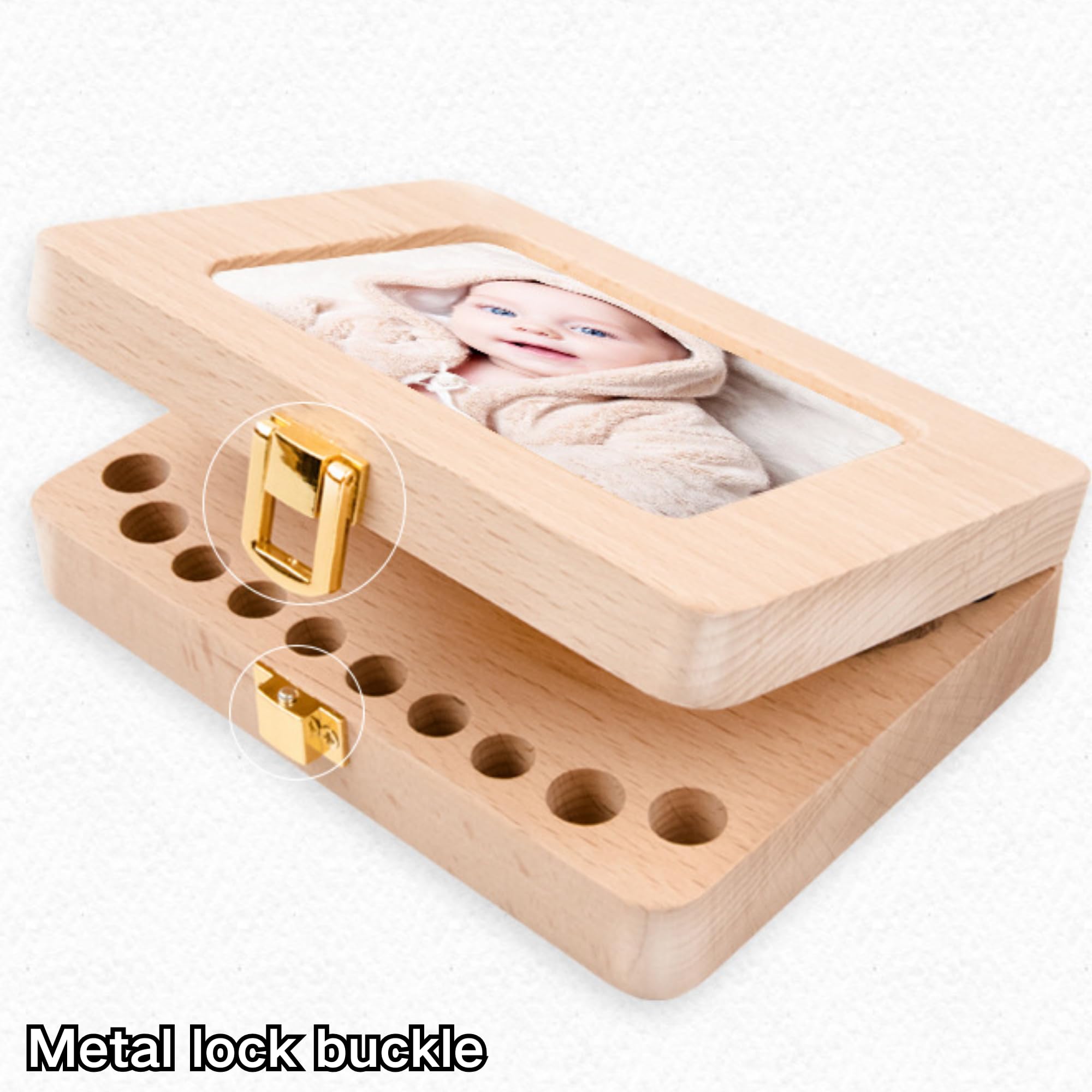 SUQ Baby Tooth Fairy Box Marco de Fotos, Caja de Almacenamiento de Dientes para Niños, Caja de Dientes de Leche para Hombres y Mujeres, Regalo de Nacimiento, Bautismo, Traje de Cumpleaños