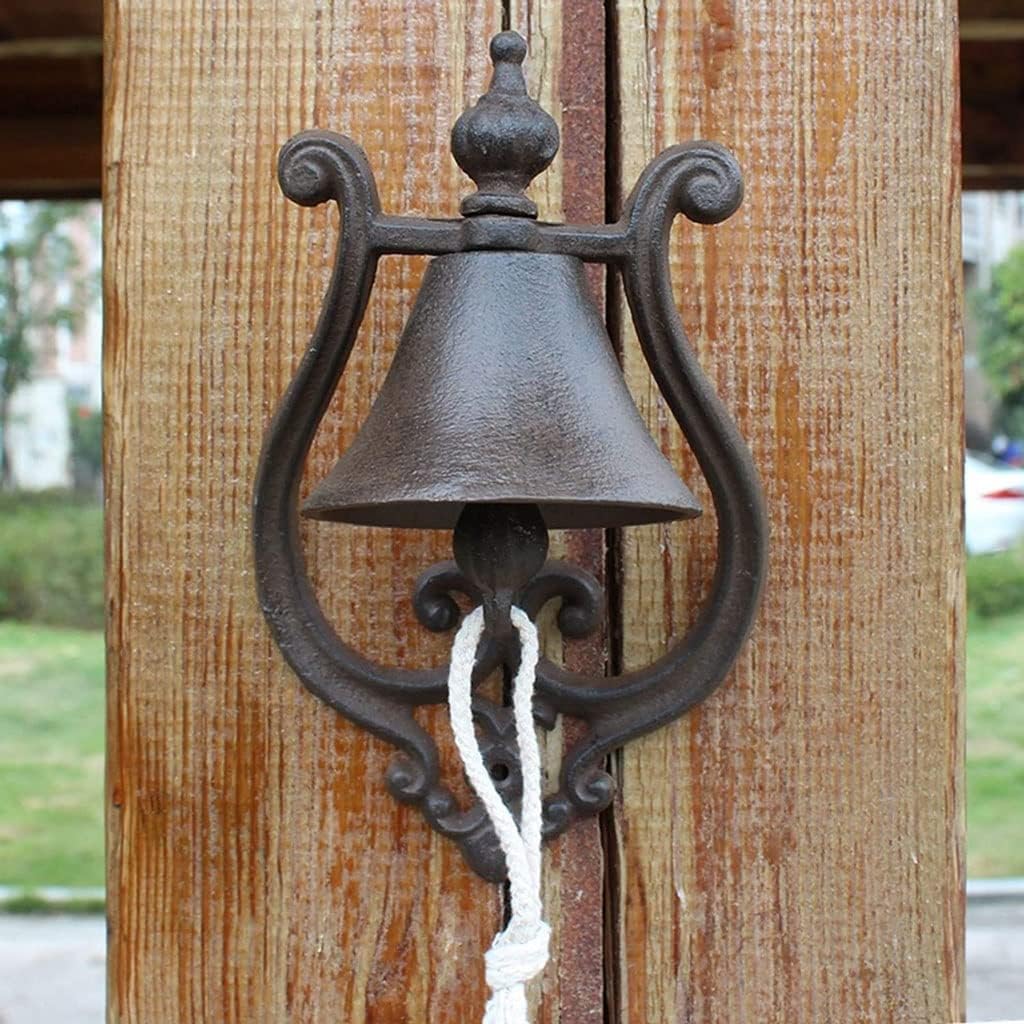 Cast Iron Manual Doorbell, Door Knocker Metal Front Door/Gate Knockers, Vintage American Style Bells for Farmhouse Garden Decor Gate Knocker Handle Door