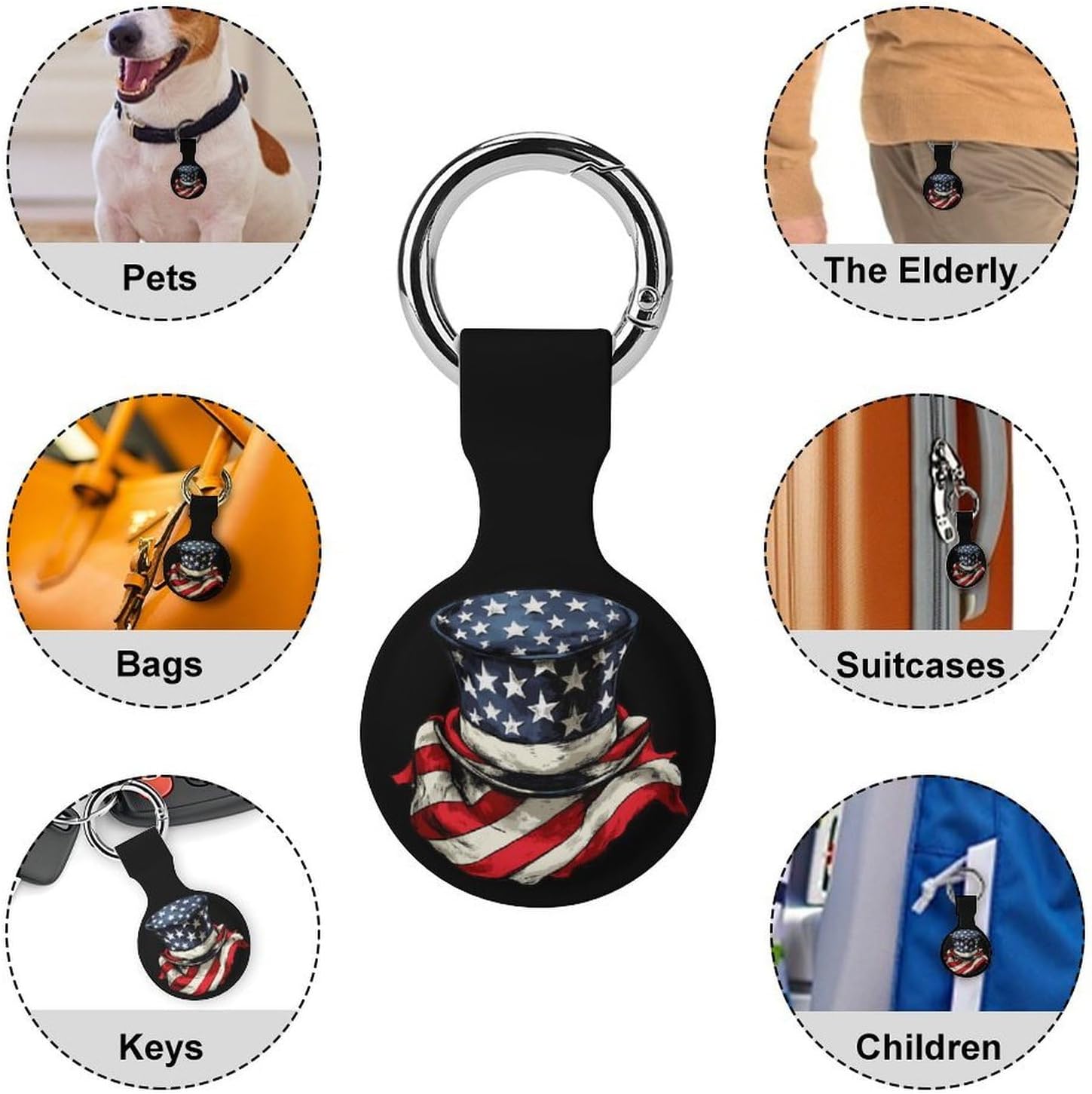 U.S.A. Flag Scarf Top Hat Case Compatible with AirTag Holder Cover with Keychain Ring for Bags Luggages
