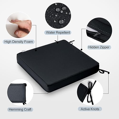 Miniatura 3 de GUEGLSA Cojines de asiento de patio de 18 pulgadas, almohadilla cuadrada impermeable para silla con lazos, 18 x 18 pulgadas, cojín para silla de