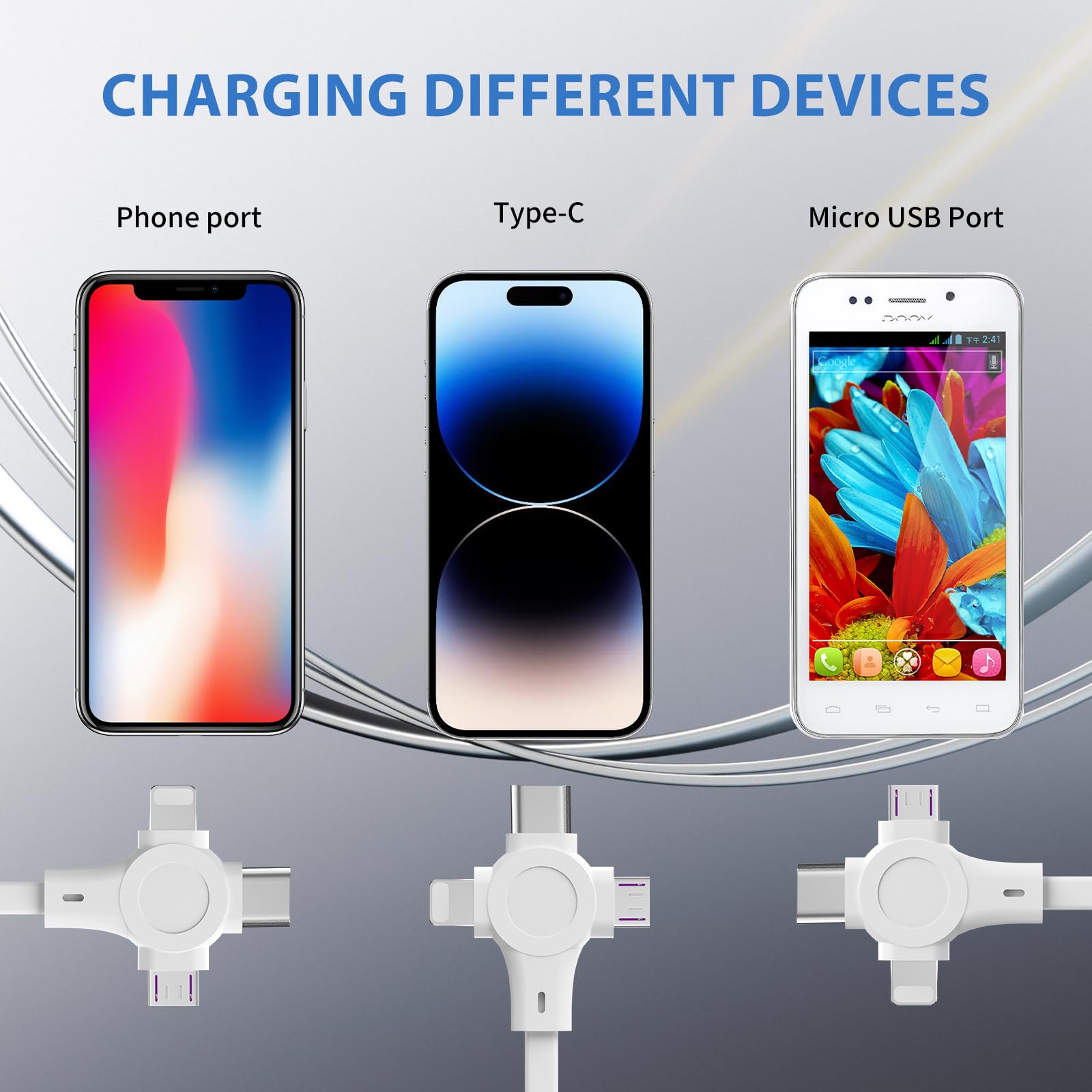 Cavo retrattile 3 in 1 multi ricarica rapida per smartphone, USB a Lightning/Micro USB/Type-C, cavo di ricarica universale per iPhone, iPad, Samsung, PS, tablet, laptop e altro (blu)