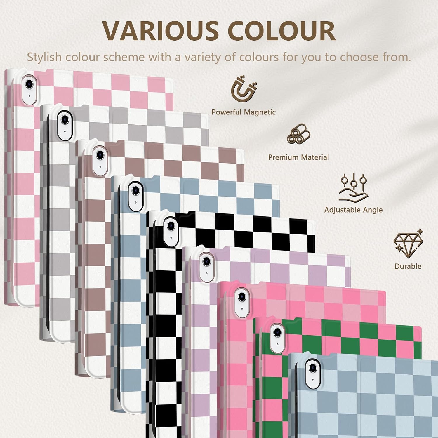 for iPad Air 11-inch (M4/M3/M2-2026/2025/2024) Case with Keyboard, Wireless Keyboard Cover with Pencil Holder for Air 10.9 Inch (5th/4th-2022/2020), Checkered Plaid Green-Pink