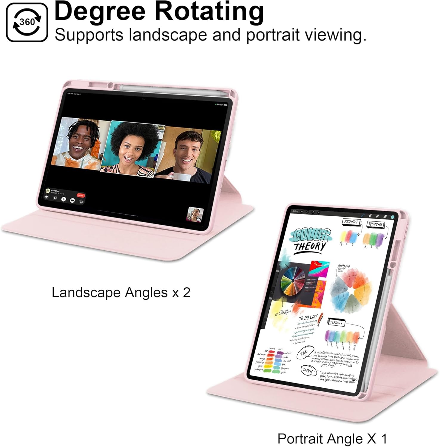 Rotating Case for Huawei MatePad SE 11 inch 2024 with Pencil Holder,360 Degree Rotation Protective Stand Smart Tablet Slim Hard Shell Folio Cover Clear Back, Auto Wake/Sleep (Pink)