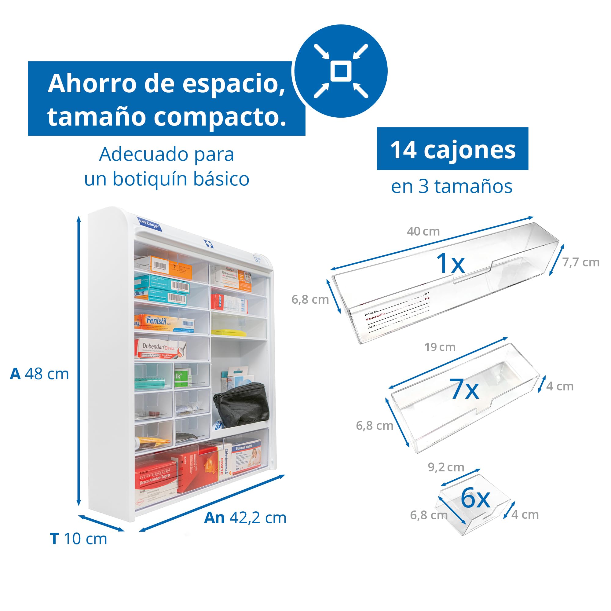 WEINBERGER Jalousie Medizinschrank mit Kindersicherung für Hausapotheke mit 14 Schubfächern, Kunststoff Weiss, Medikamentenschrank, Arzneischrank, 48 x 42 x 10 cm HxBxT, Modell: 06806