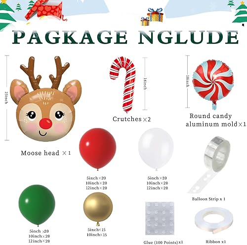 Miniatura 3 de Kit de arco de globos de Navidad, 167 unidades, arco de globos de Navidad rojo, verde, blanco y dorado con globos de bastón de caramelo, globos de