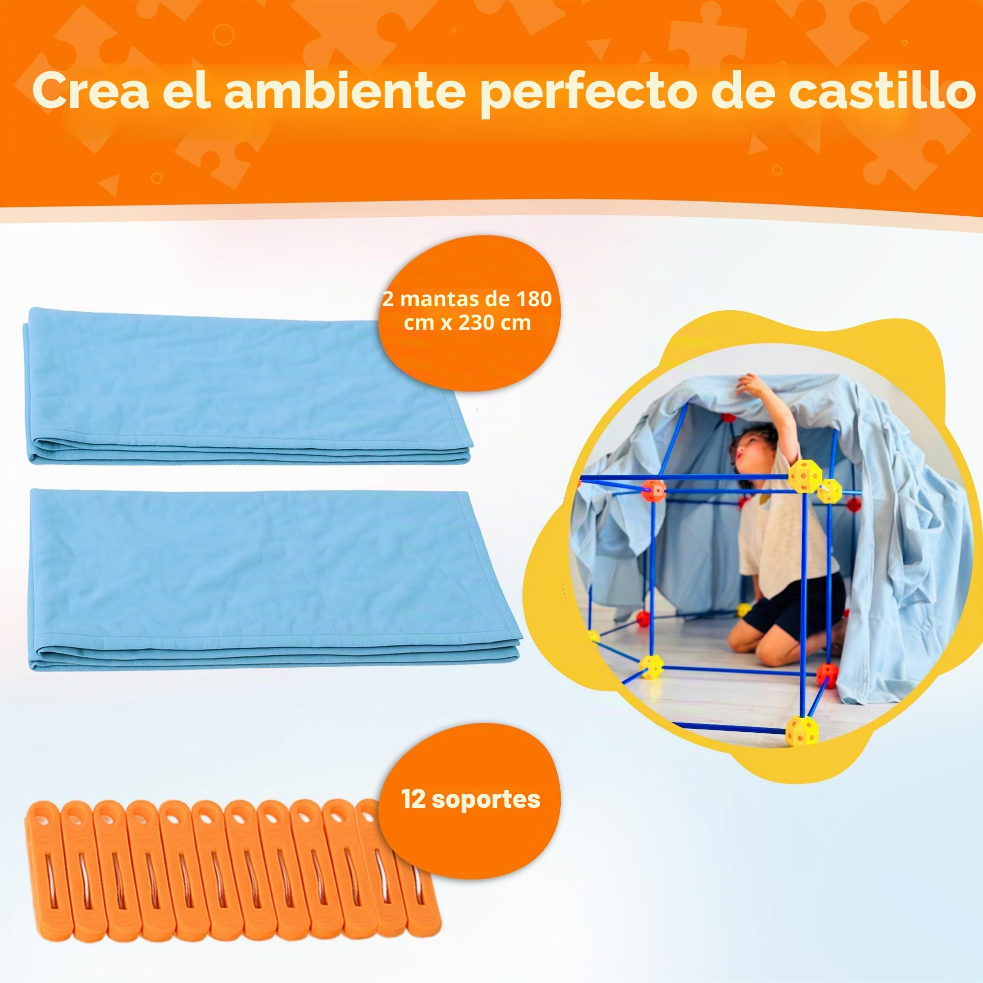 Kit de construcción fuerte XL - 122 piezas - con bolsa de almacenamiento y libro electrónico - juguete de construcción - tienda de juegos - juguete educativo STEM - construir una cabaña
