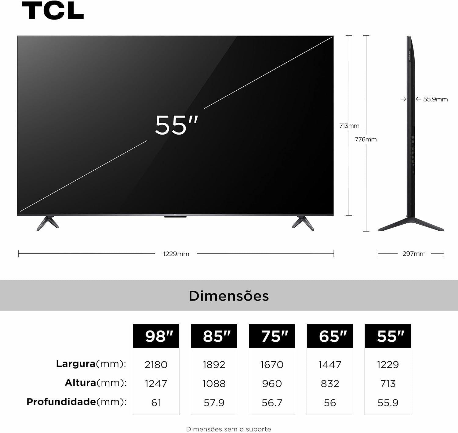 Smart TV TCL 55 Polegadas QLED Mini LED 4K C6K WiFi Bluetooth Google TV 4 HDMI 144Hz HDR10+ 55C6K