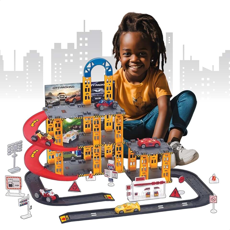 Pista De Carrinhos Brinquedo Infantil Corrida Lava Rápido 3 Andares Acompanha 4 Carrinhos