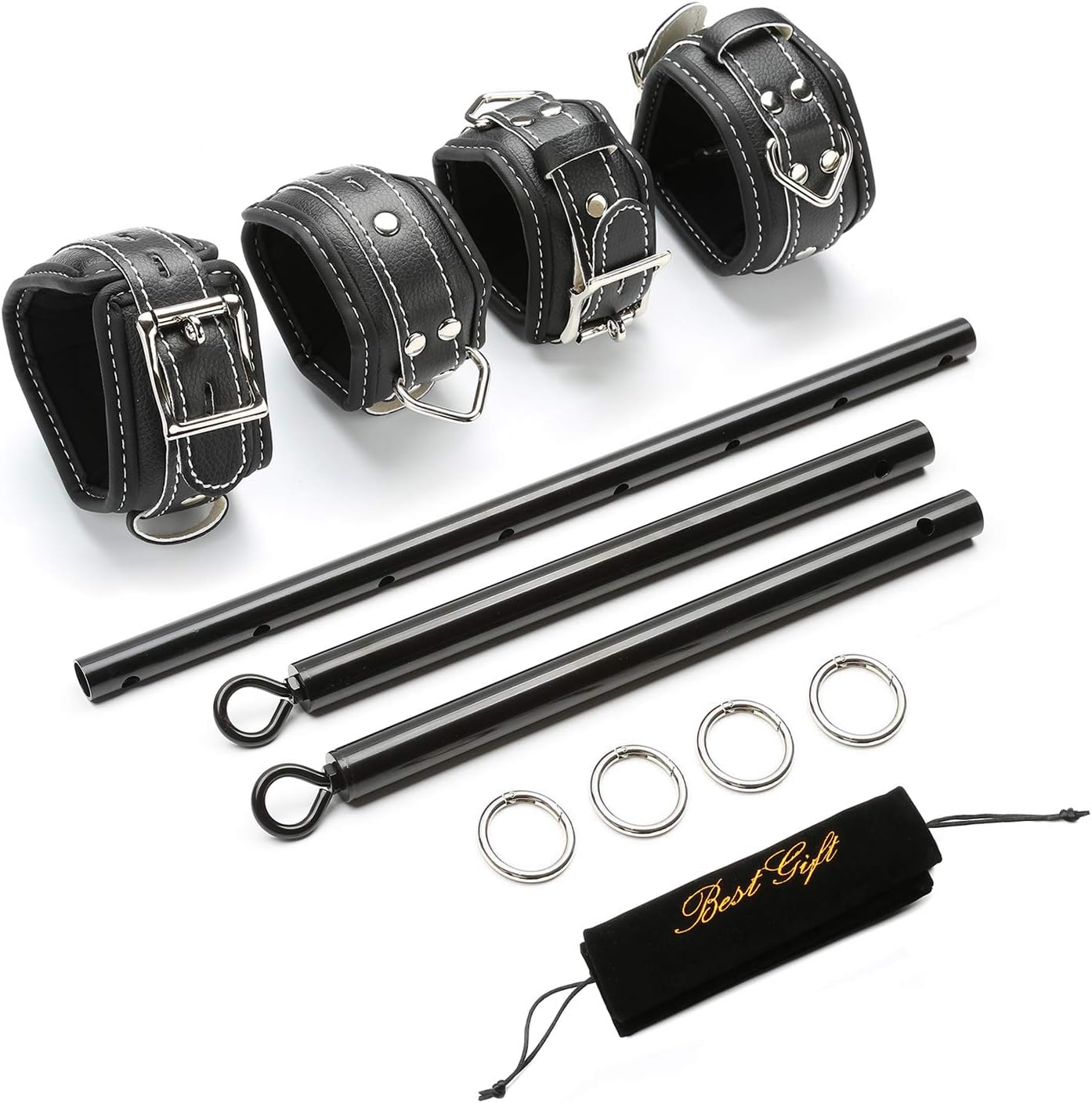 TMEOIIPY ピラティスエクササイズバー ブラック ピラティススプレッダーバーキット ブラック調節可能なストラップ4本付き スポ