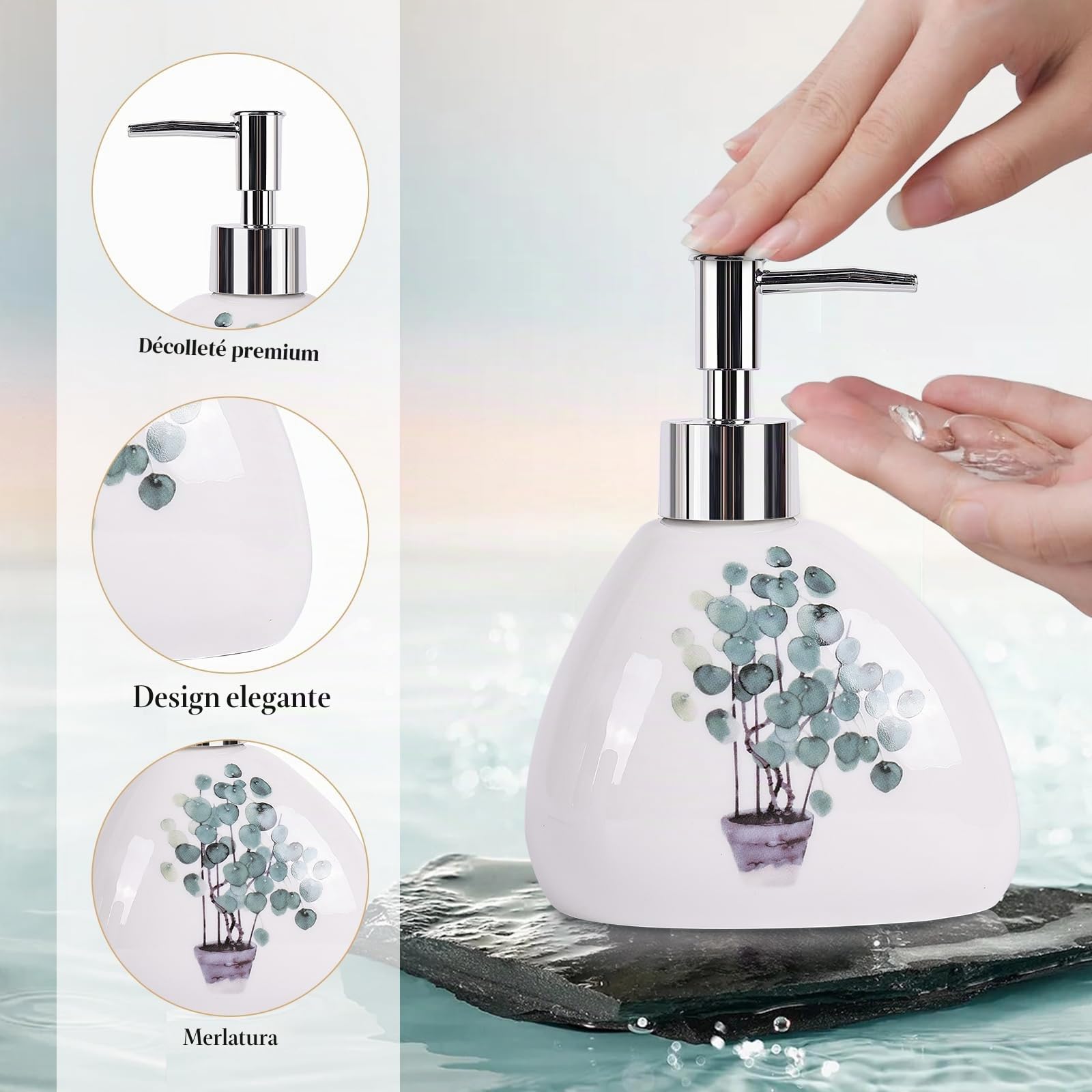 Elegante set da bagno in ceramica da 6 pezzi dotato di dispenser per lozione, bicchiere per collutorio, piatto per trucco, piatto per sapone, portaspazzolino e vassoio, moderno set di