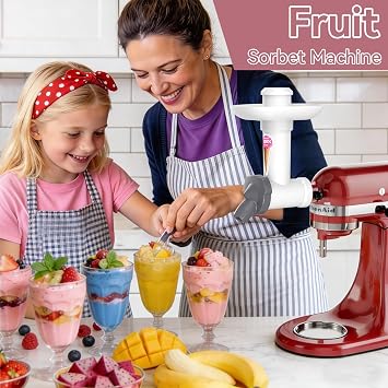 Ice Cream Maker Attachment for KitchenAid Stand Mixer, Dairy Free Frozen Fruit Soft Serve Dessert Machine, Frozen Yogurt & Sorbet Maker, Dishwasher Safe Kitchen Aid Attachment by OTOmitra