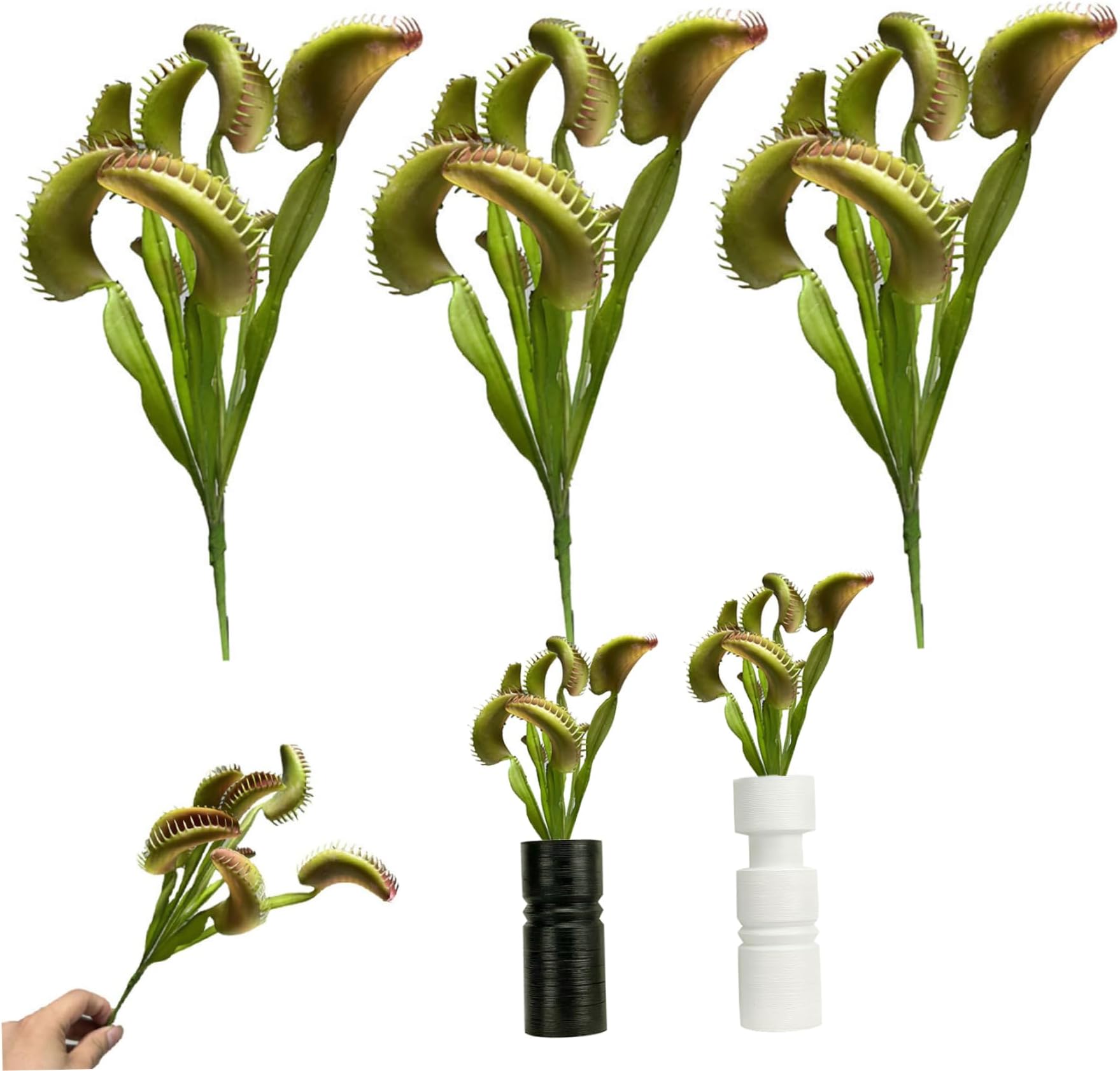 Venus Flytrap, 3PCS 15.8 Inch Artificial Venus Fly Trap Plants, Lifelike 8-Head Fly Trap Costume, Reusable Faux Plants for Office Home Table Vase Garden Indoor, Flowers