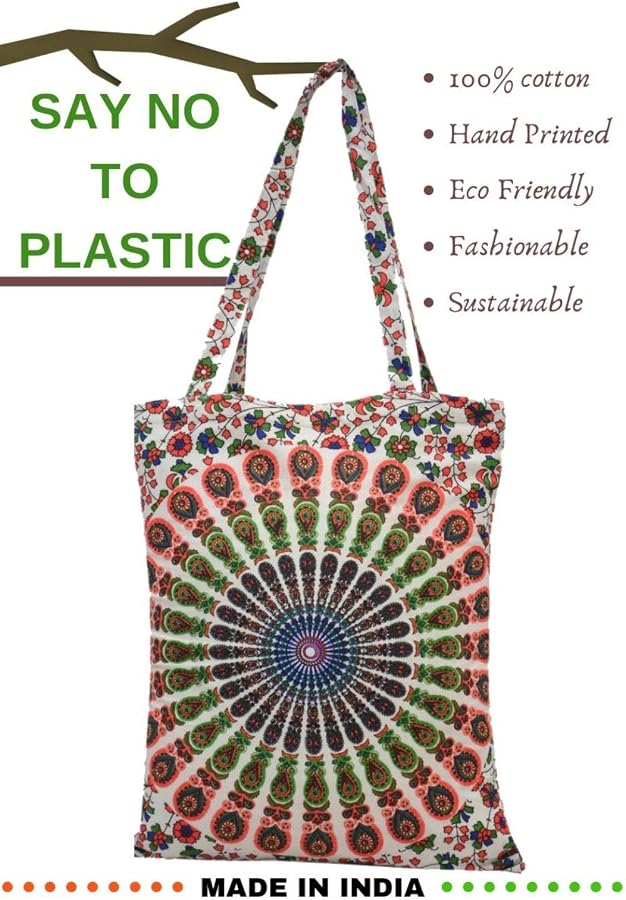 Borsa In Cotone Trade Star – Shopping Bag Mandala, Stampa Etnica, Tracolla Multiuso Per Spiaggia O Yoga