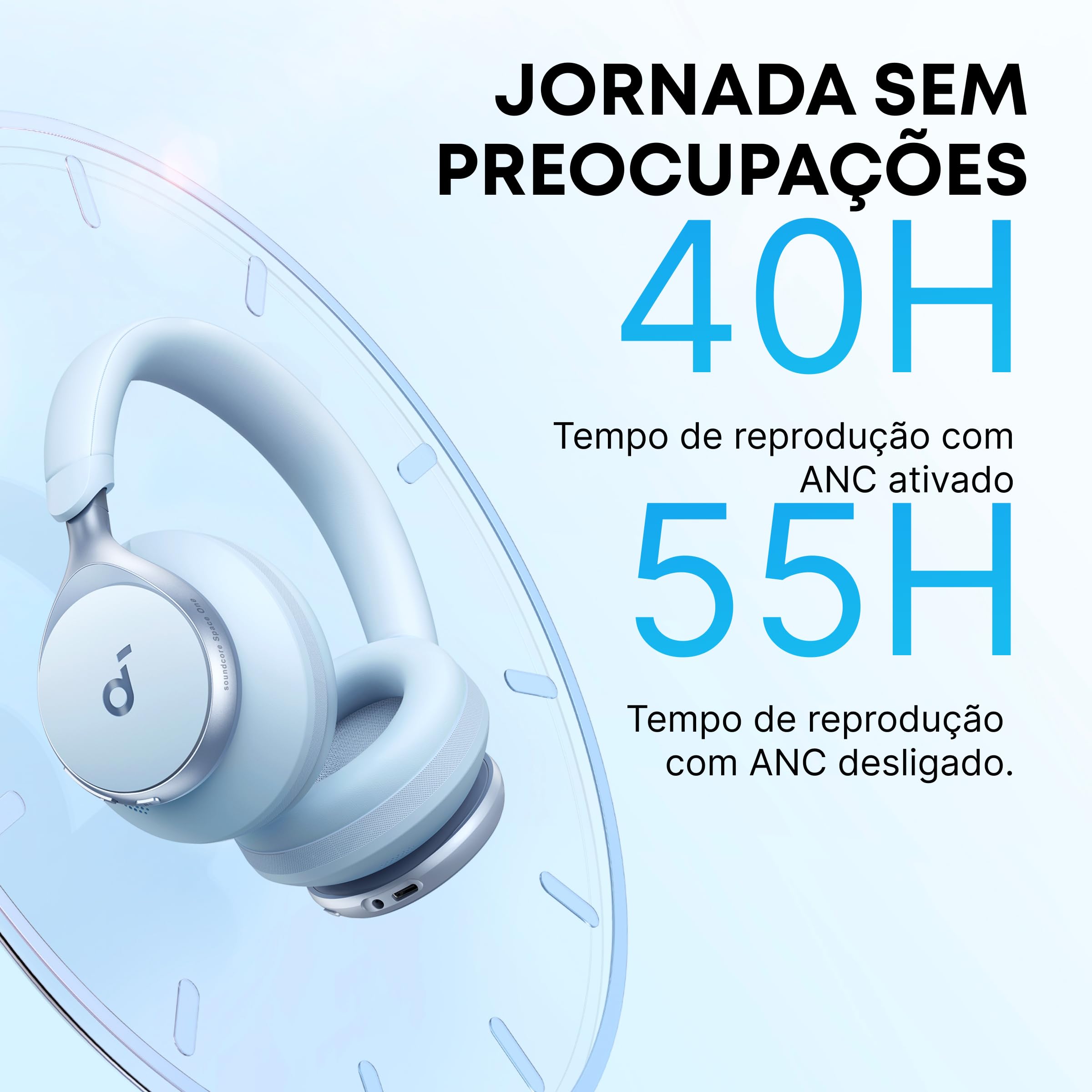 soundcore Space One da Anker Headphone Bluetooth ANC, 55H Fone