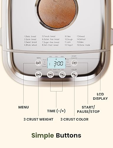 Miniatura 7 de Máquina para hacer pan, máquina de pan 16-en-1 de 2.2 LB, máquina automática para hacer pan con bandeja de cerámica antiadherente y temporizador de