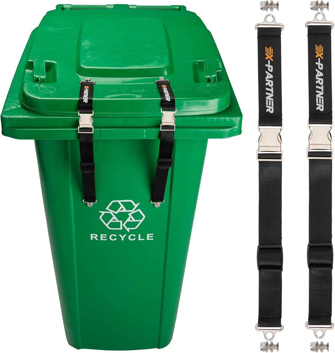 2PCS Heavy-Duty Bear Proof Trash Can Locks - Animal-Proof Garbage Can Lid Straps for 28-96 Gallon Outdoor Bins, Secure Locking Buckle Against Raccoons & Wildlife - Black