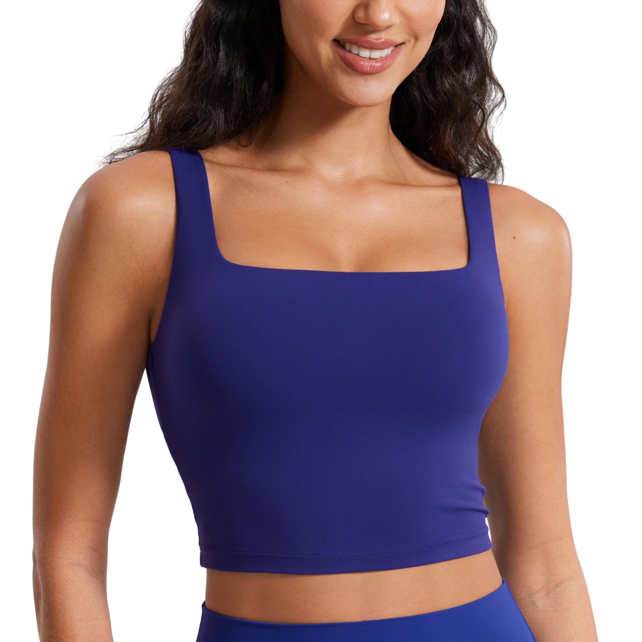 CRZ YOGAButterluxe Womens Square Neck Longline Sports Bra - Workout Crop Tank Tops Padded Yoga Camisole with Built in Pads