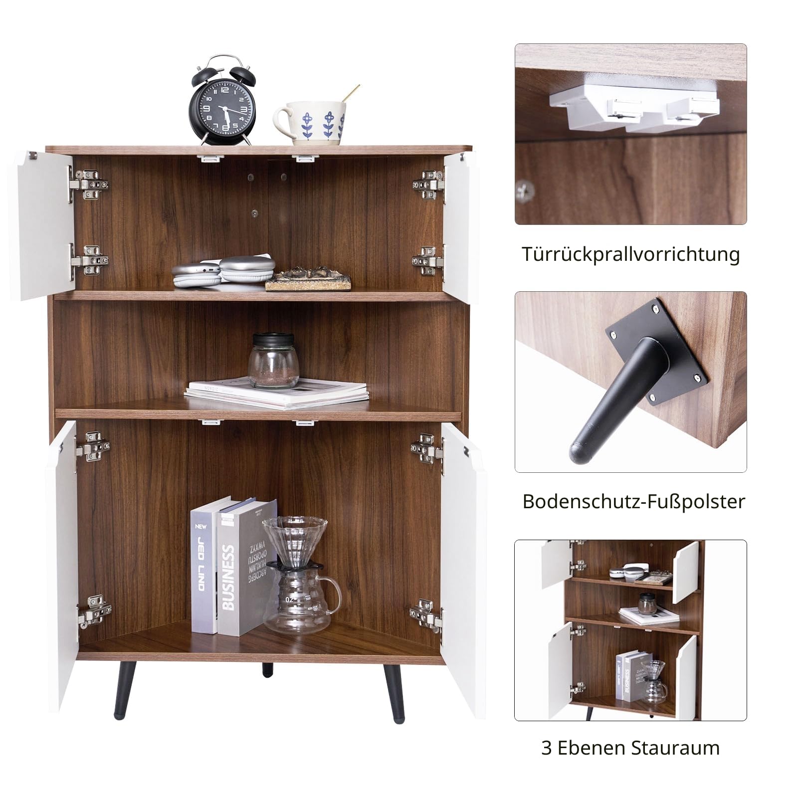 soges Holzschrank Aufbewahrungsschrank Eckschrank mit Aufbewahrungsregal für Wohnzimmer, Esszimmer, Schlafzimmer