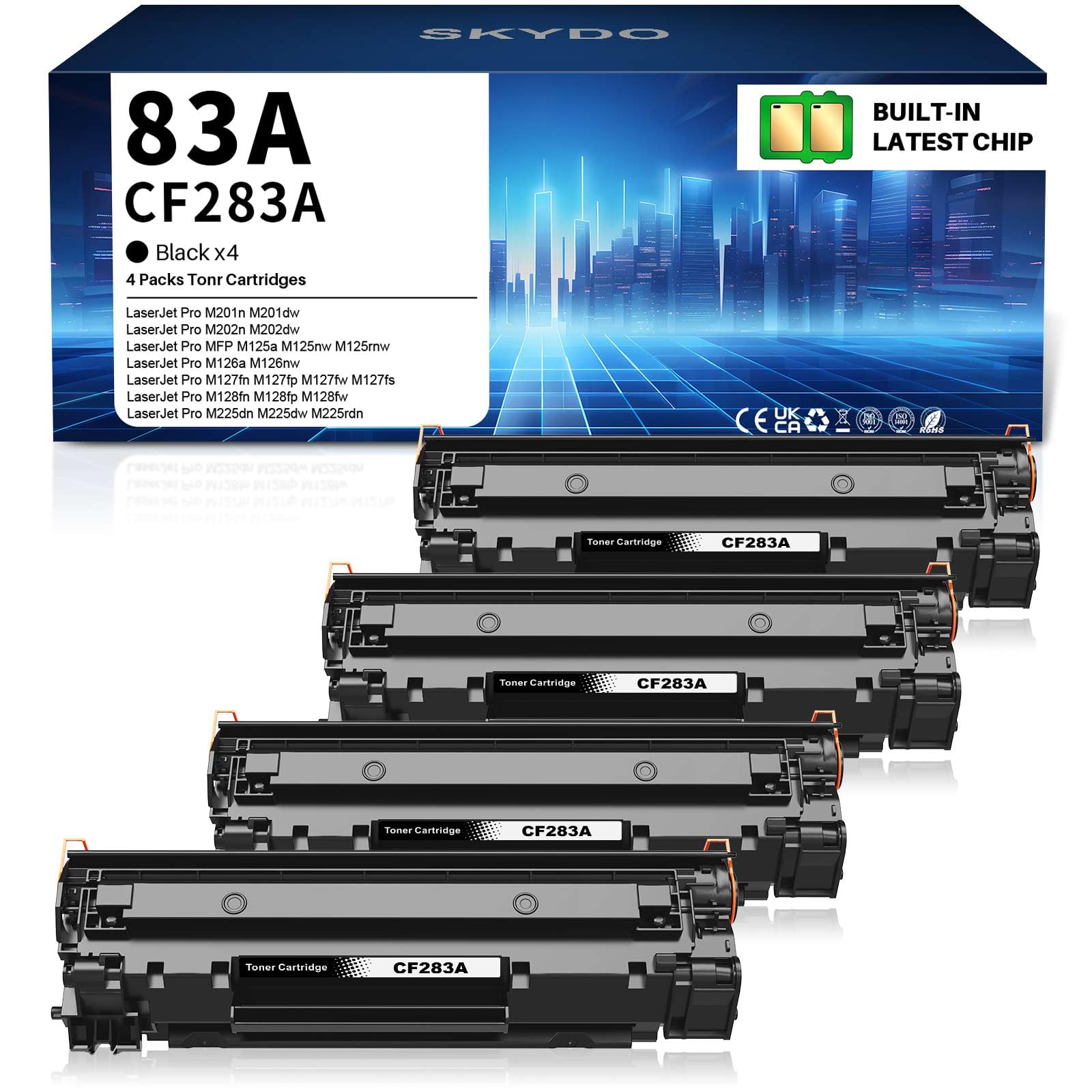 83A CF283A Black Toner Cartridge Compatible Replacement for HP 83A 83X CF283A Laserjet Pro MFP M201dw M225dw M127fn M225dn M127fp M127fw M201n M125a M125rnw M125nw Printer (4 Black)