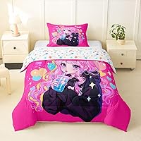Vista 10 de Erosebridal Juego de edredón de sirena azul para niñas, juegos de ropa de cama de unicornio lindo individual de 2 piezas para niños, diseño