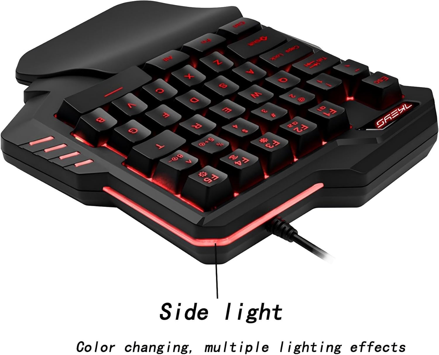 RGB One Handed Keyboard, Wired Gaming Backlit 35 Keys, Mini Portable Keyboard for PS4 Xbox PC, 8 Lightning Modes