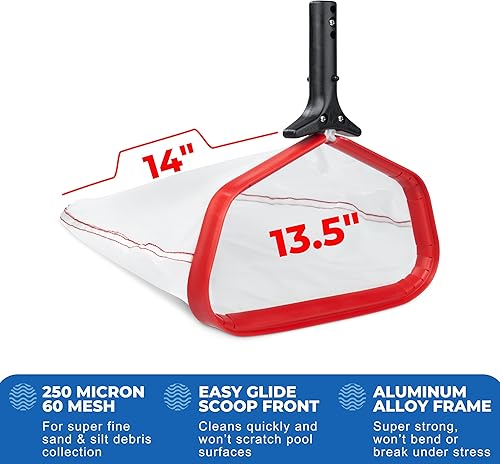 Vista 60 de ProTuff - Red de desnatador de piscina, viene con red plana resistente, malla fina para hojas, limo y polen, marco de aluminio fuerte, clip