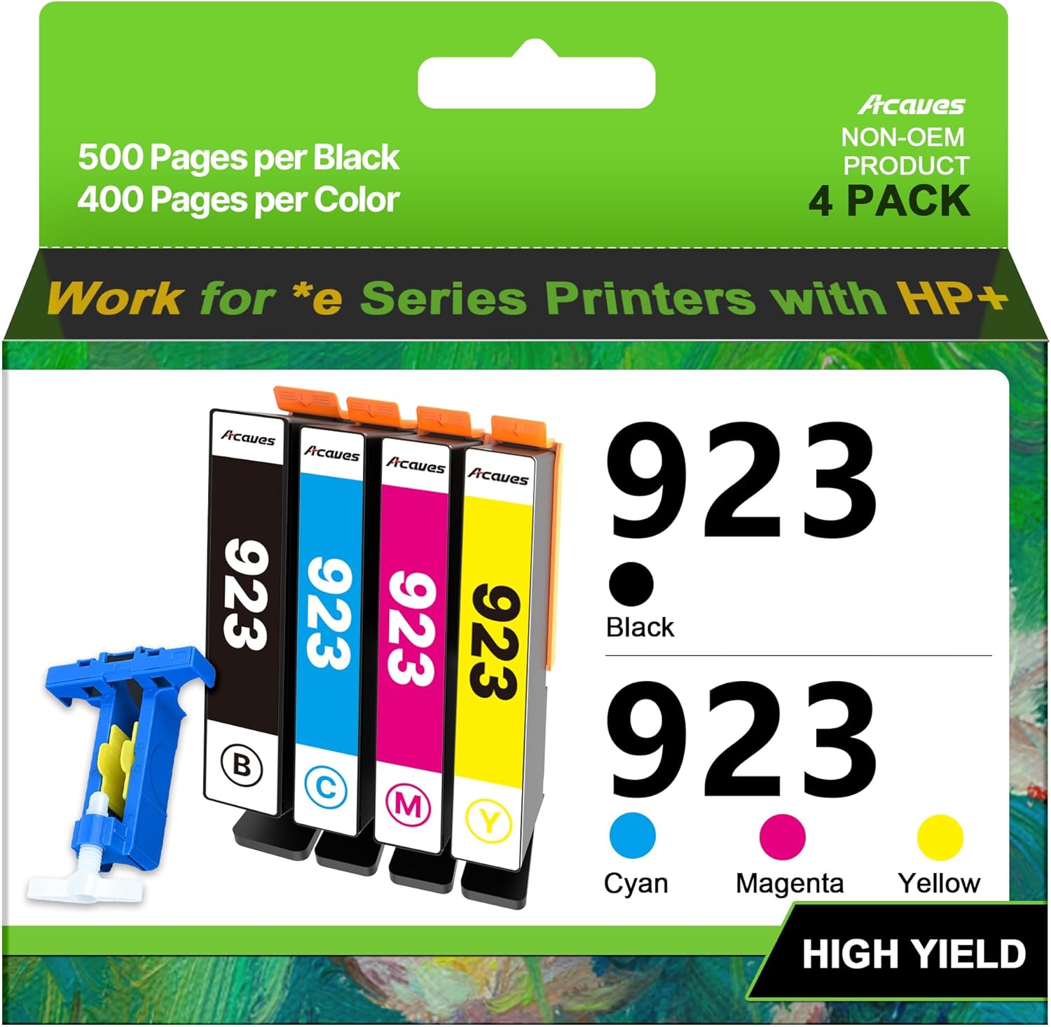 923 Ink Cartridges for HP Printers Compatible for HP 923 Ink Cartridges HP923 for HP Officejet Pro 8130e 8120e 8135e 8139e 8120e 8125e Printers (4 Pack 923 Ink Black Cyan Magenta Yellow Without Chip)
