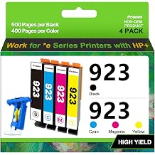 Compatible HP923 Replacement for HP 923 Ink Cartridges Black Cyan Magenta Yellow, 4-Pack, Without Chip Work with HP Officejet Pro 8130e 8120e 8135e 8139e 8120e 8125e Printers