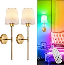 Depuley Battery Operated Wall Sconce: Black Gold Set of 2 Wireless Wall Lights for Bedroom - Rechargeable 15 Colors Wall Lamp for Living Room