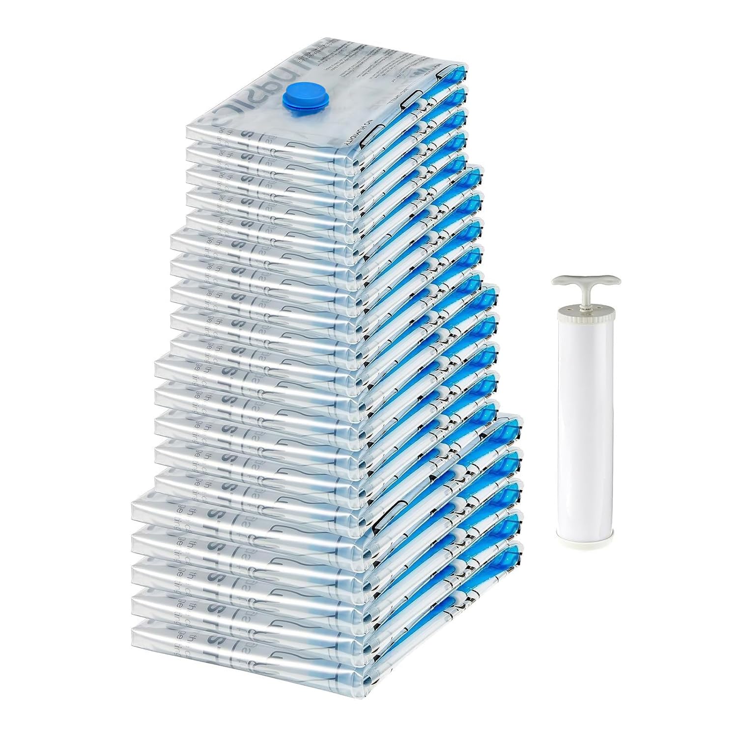 amazon basics Plastic Vacuum Compression Zipper Storage Bags With Hand Pump,20 Pack(5 Small,5 Medium,5 Large&5 Jumbo),Multiple Size,Clear,White discount deal