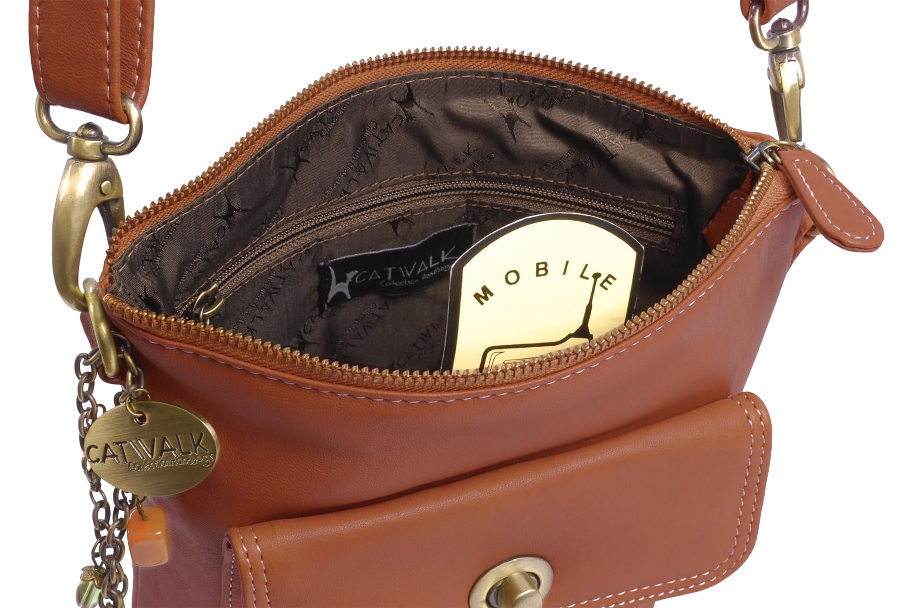 Catwalk Collection Handbags - Bolso Bandolera Pequeño de Piel Auténtica - Bolsito Mujer - Bolso de Mano con Correa Ajustable - Laura
