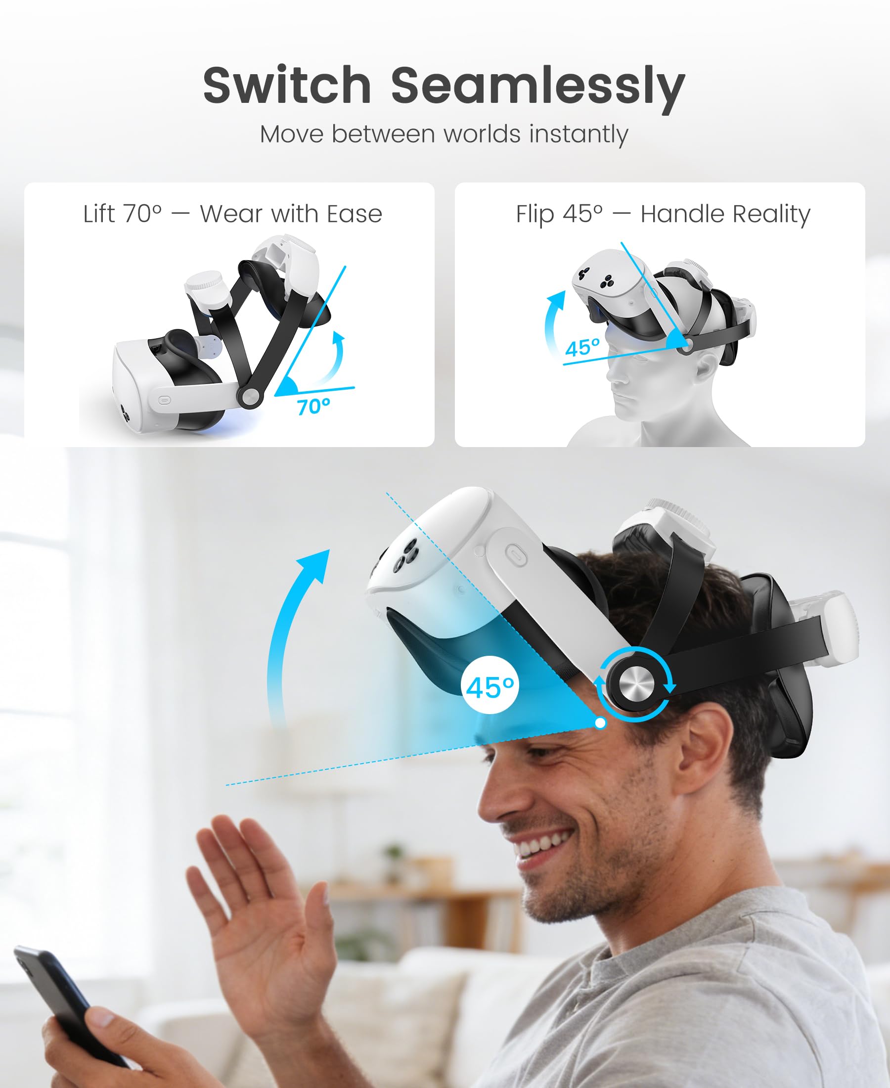 Leichter Headstrap für Meta Quest 3/3S/2, Verstellbarer Strap VR Zubehör Kompatibel mit Quest 3, Reduzieren Gesicht Stress, Verbesserter Support Komfort Verlängern, für Erwachsene und Kinder