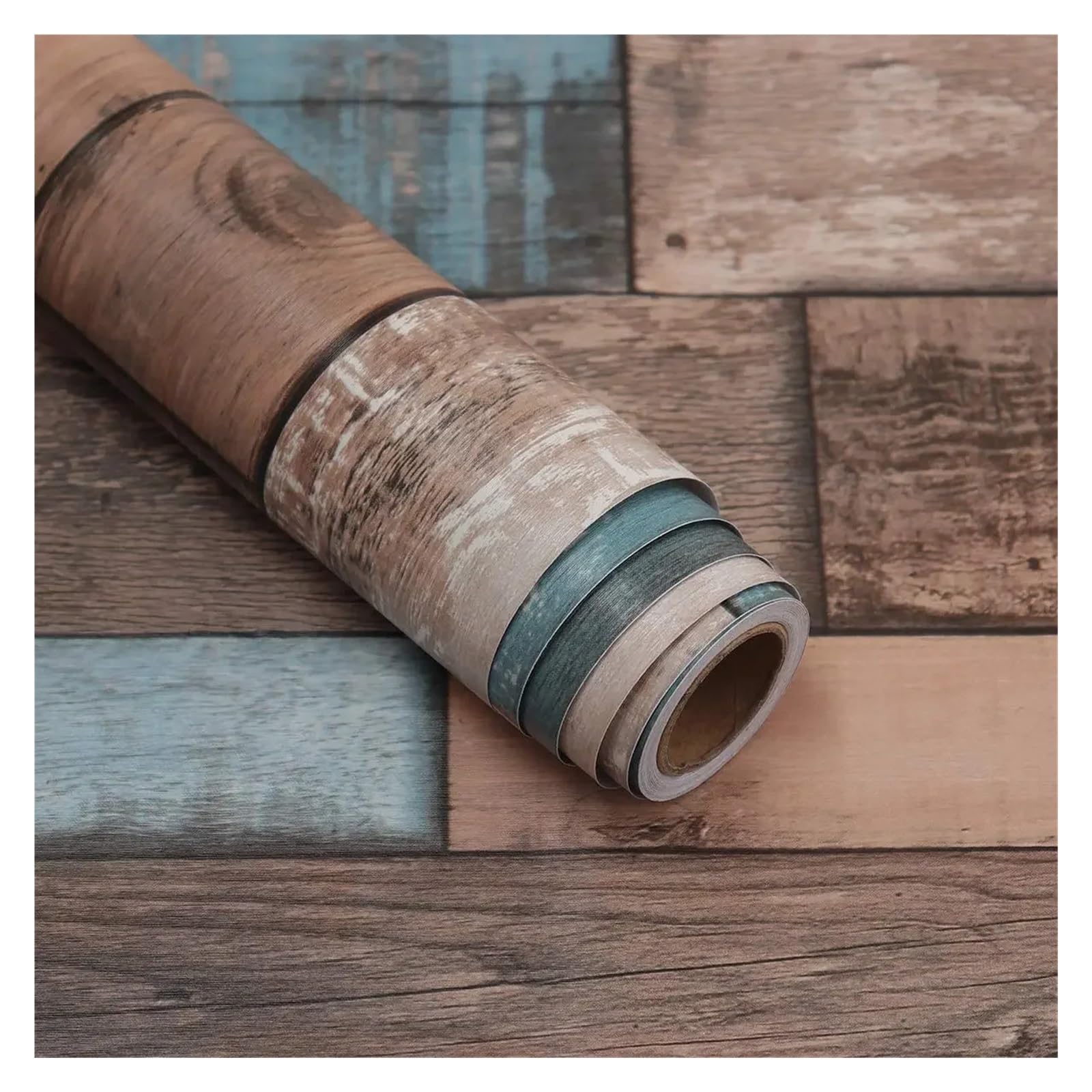 CIGPKLO Grasscloth Wallpaper Teal Wood Wallpaper Stick and Peel Shiplap Wall Paper Self Adhesive Contact Home Decor Vintage Removable Waterproof(3.0mx45cm)