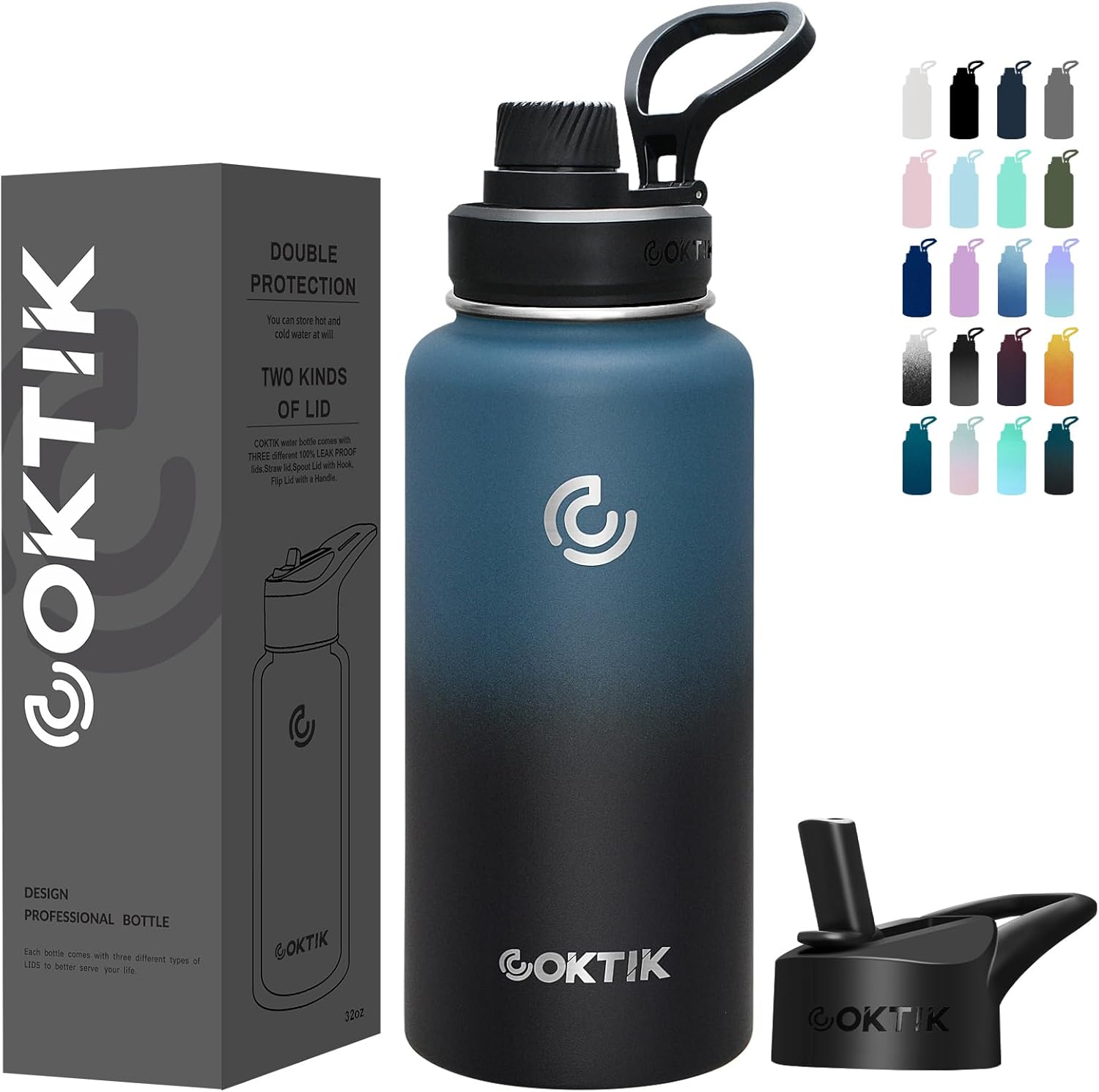 32 oz Sports Water Bottle With Straw,2 Lids, Stainless Steel Vacuum Insulated Water Bottles,Leakproof Lightweight, Keeps Cold and Hot, Great for Travel, Hiking, Biking, Running (Indigo Crush)