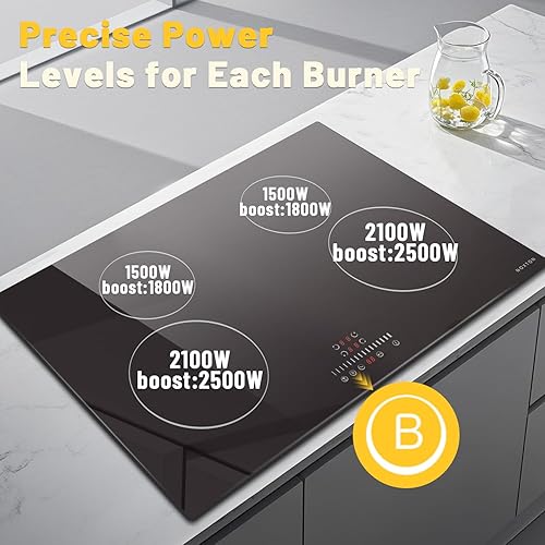 Miniatura 3 de Placa de cocción de inducción Noxton de 30 pulgadas, placa de cocción eléctrica de 7200 W con 4 quemadores BOOST, 9 configuraciones de potencia