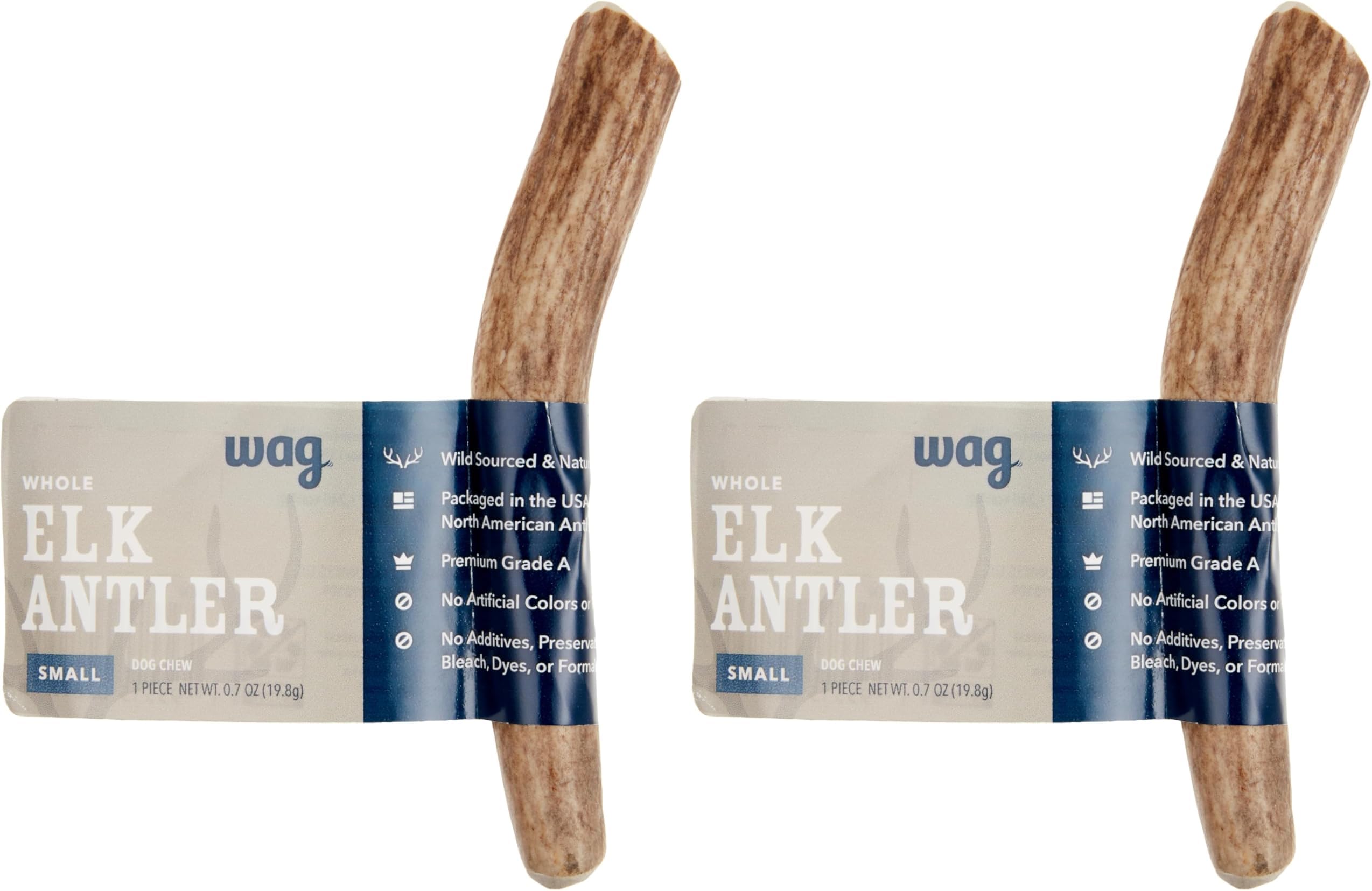Amazon Brand - Wag Elk Antler - Whole - Small 4-5.5 inches (Best for Dogs Under 15 lbs), 0.70 Ounce (Pack of 2)
