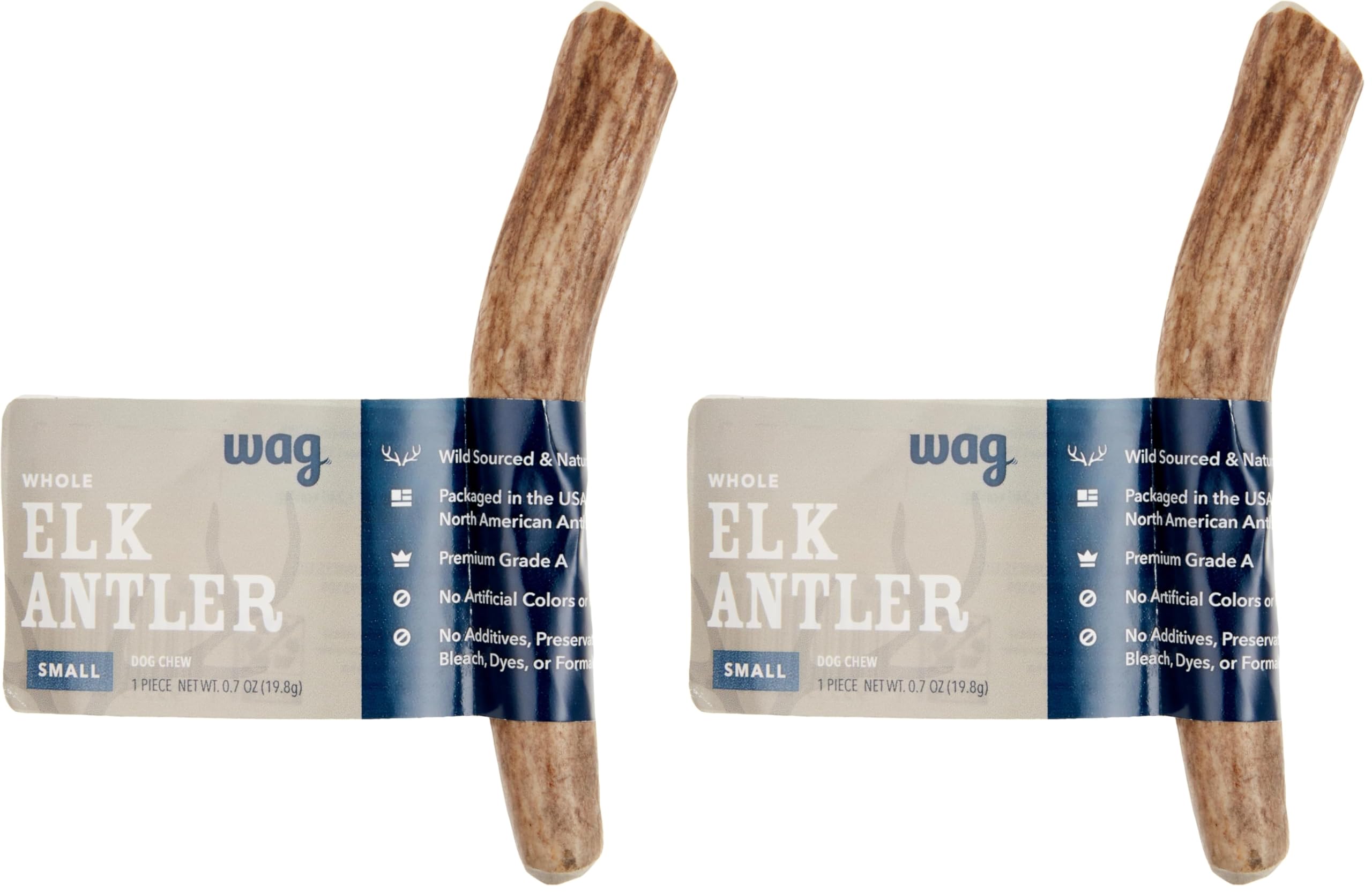 Amazon Brand - Wag Elk Antler - Whole - Small 4-5.5 inches (Best for Dogs Under 15 lbs), 0.70 Ounce (Pack of 2)