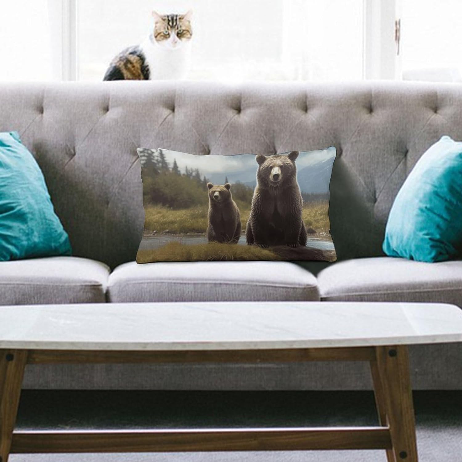 Encounter Animal Bear Pillow Cases Queen Size Set of 1 Soft Comfortable Throw Pillows Covers Decorative Pillowcase with Zipper Bed Cushion Covers for Couch Sofa Bedroom 12 "x20